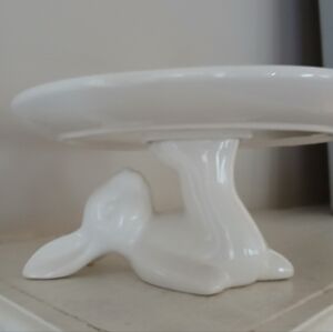 Rabbit Bunny Pedestal Dish 8 Inches Diameter